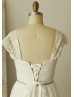 Cap Sleeves Ivory Lace Chiffon Corset Back Wedding Dress